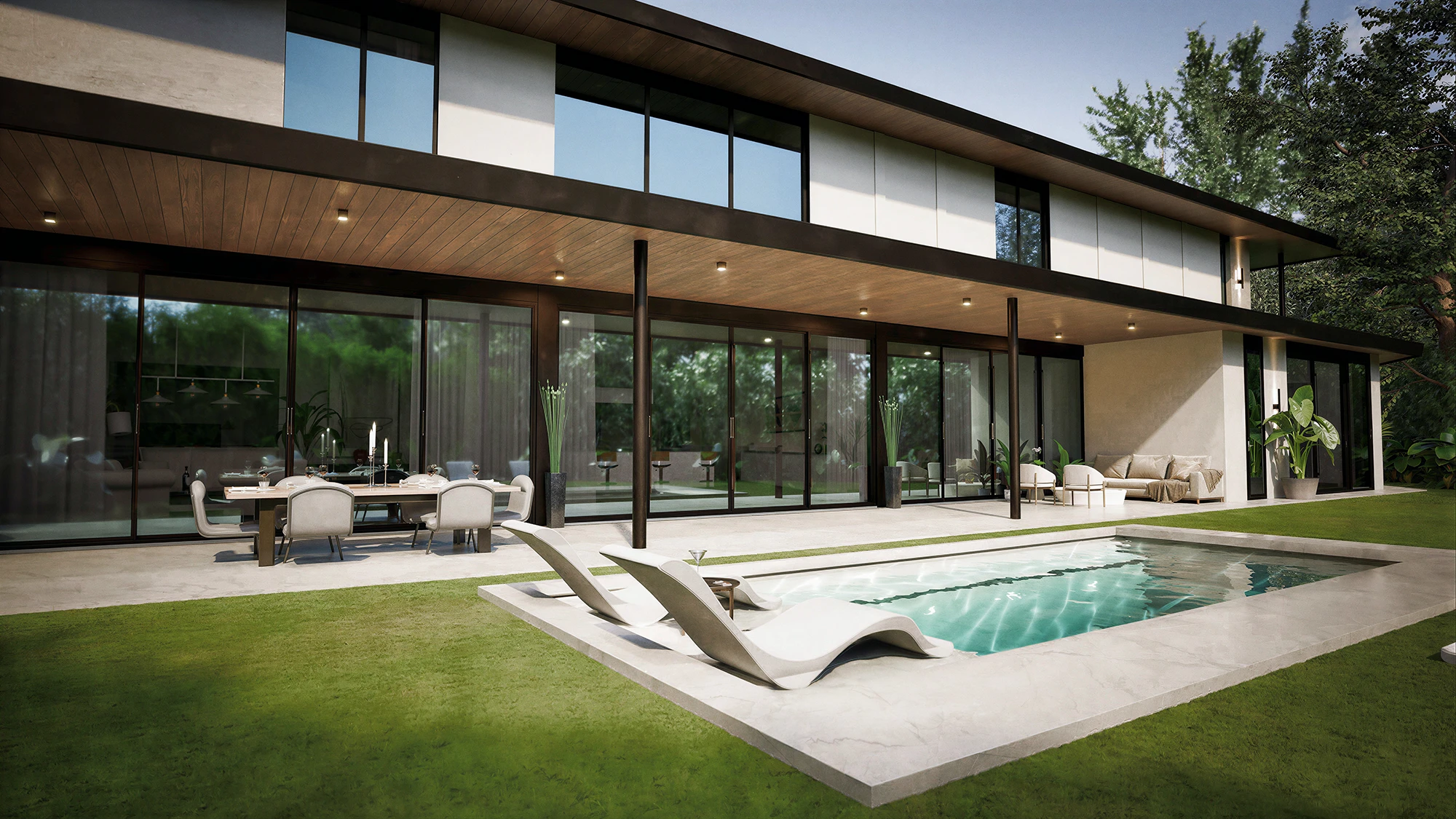 Pool terrace and covered dining loggia